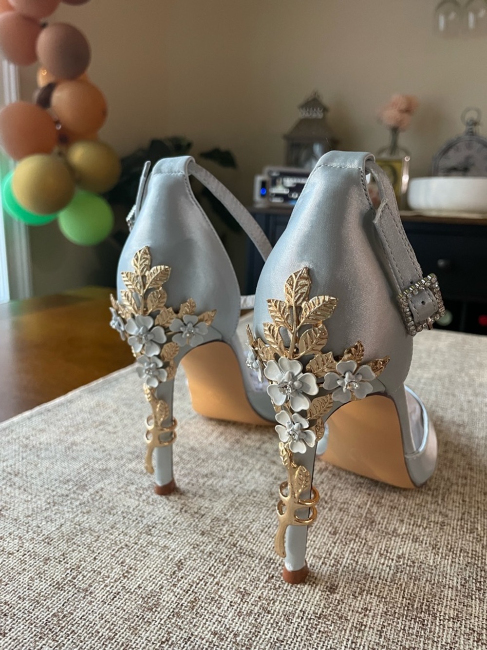 Elegant Silver Floral Embellished Women's Heel